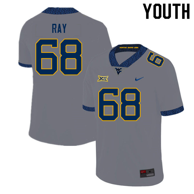 Youth #68 Dylan Ray West Virginia Mountaineers College Football Jerseys Sale-Gray - Click Image to Close